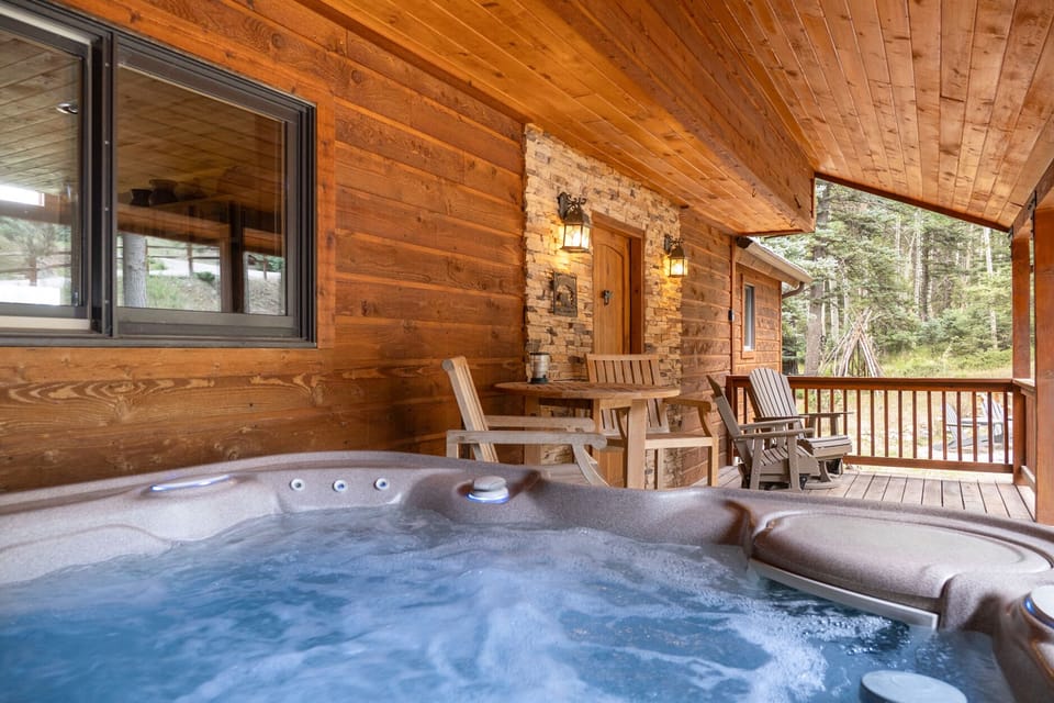 Relax in our hot tub, on the front deck, large enough for 6-7 people