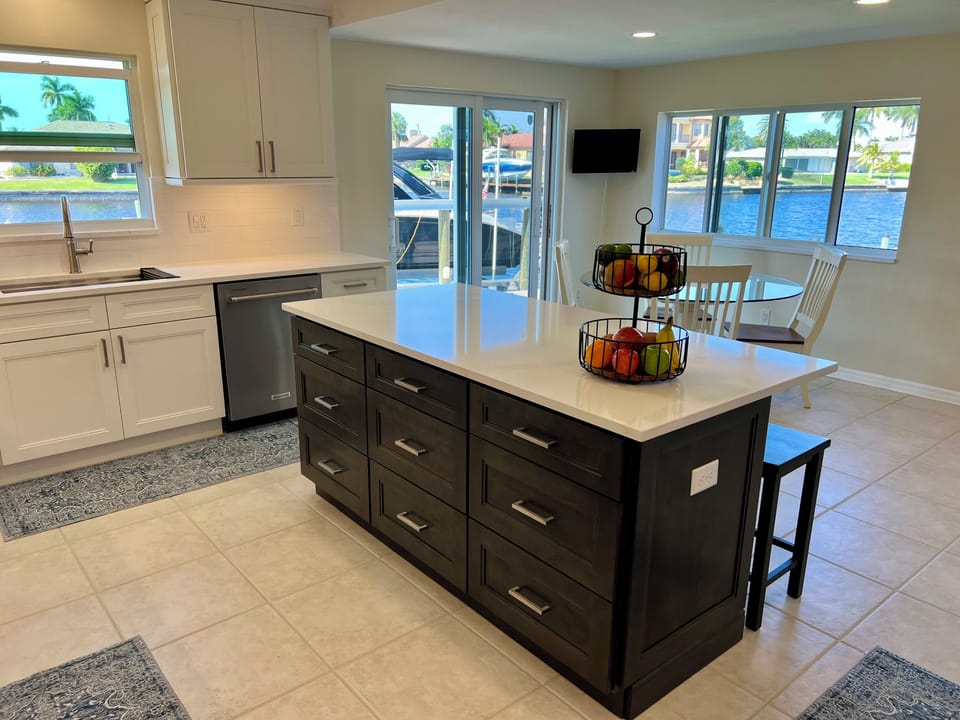 Enjoy beautiful views of the water from the eat-in kitchen. 