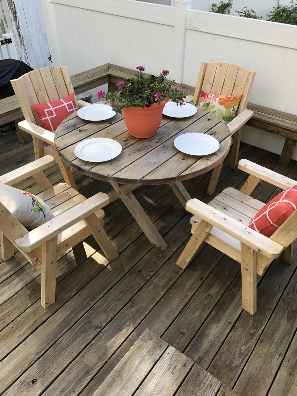 Outdoor seating on back deck