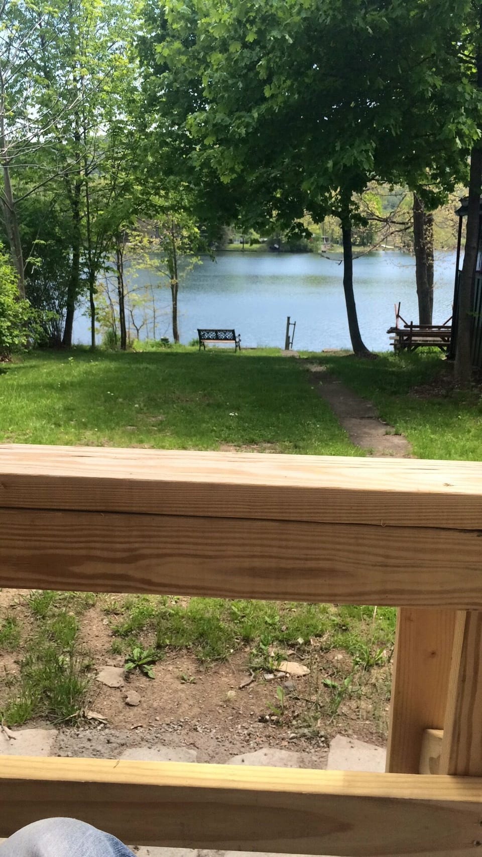 Lakeside porch and stone walk to the waterfront