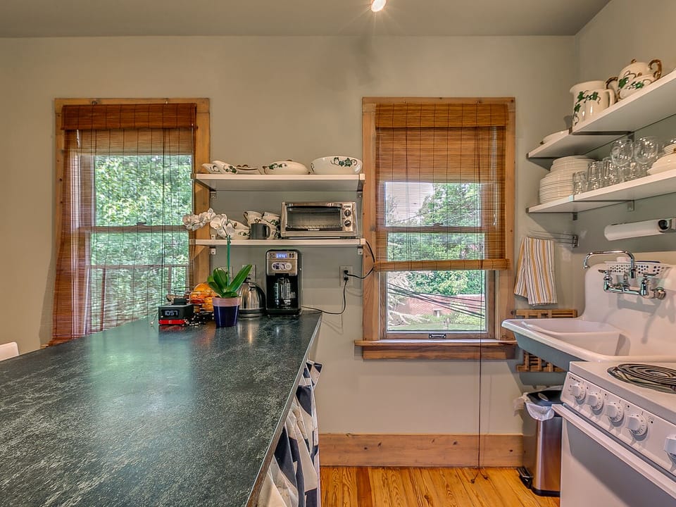 coffee tea cutting boards microwave,etc. located under the island