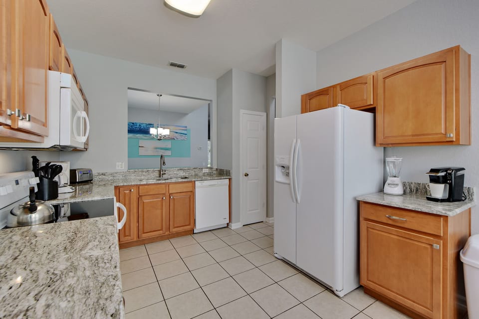 Fully equipped with fridge/freezer, ice maker, stove, oven, dishwasher and more!
