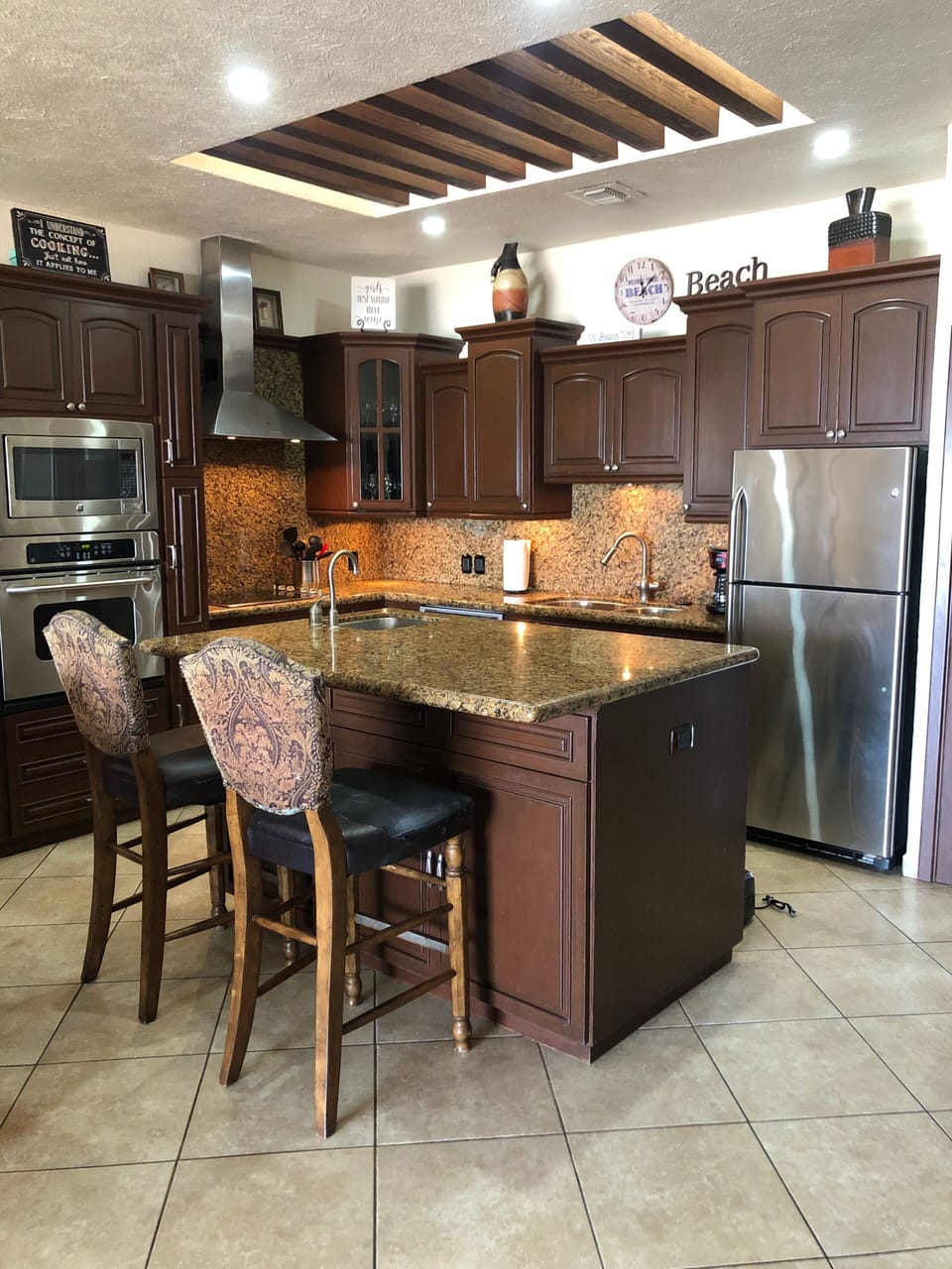 Large kitchen island for food prepping. 