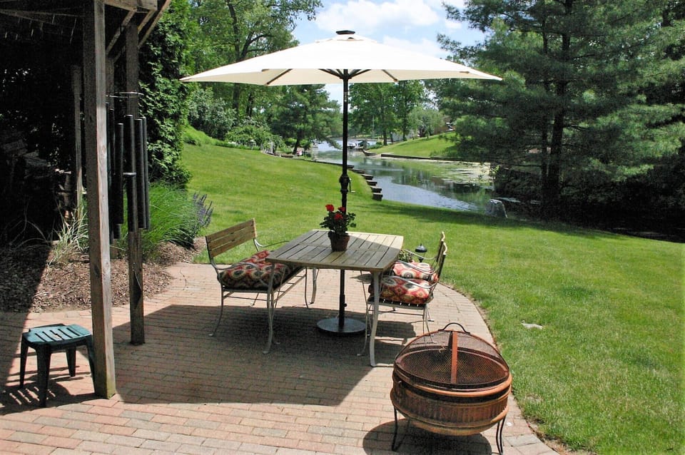 Guest patio view of Turkeyfoot Lake and State Park beach.  Private and quiet.