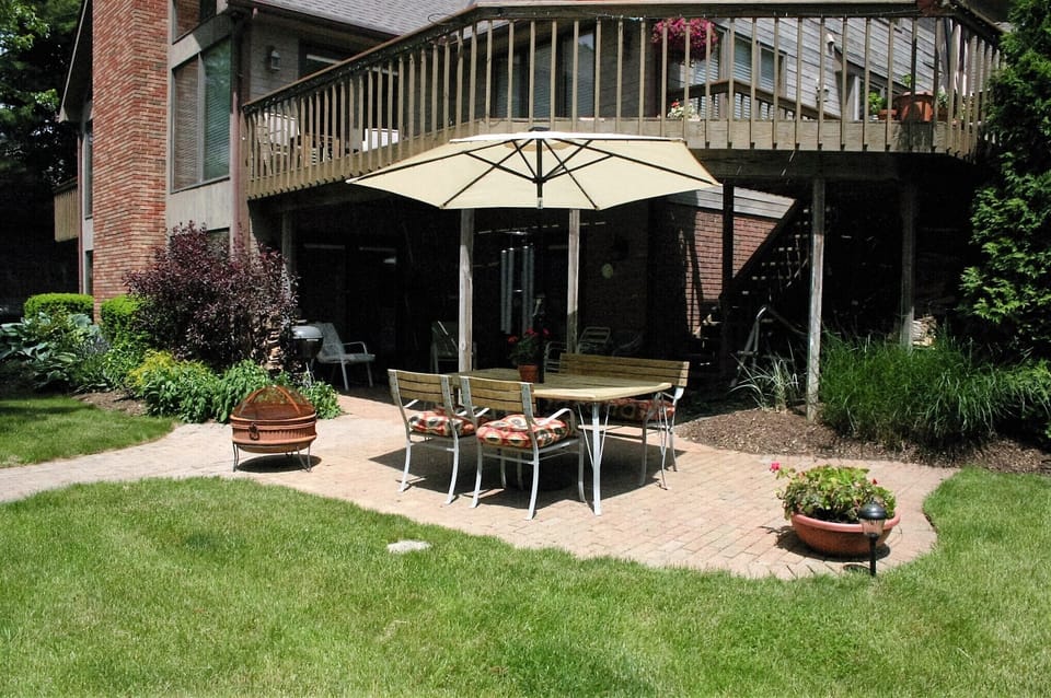 YOUR patio with Weber grill, dining and fire pit