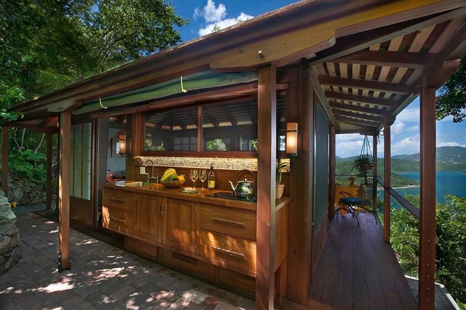Under-roof outdoor kitchen are 
