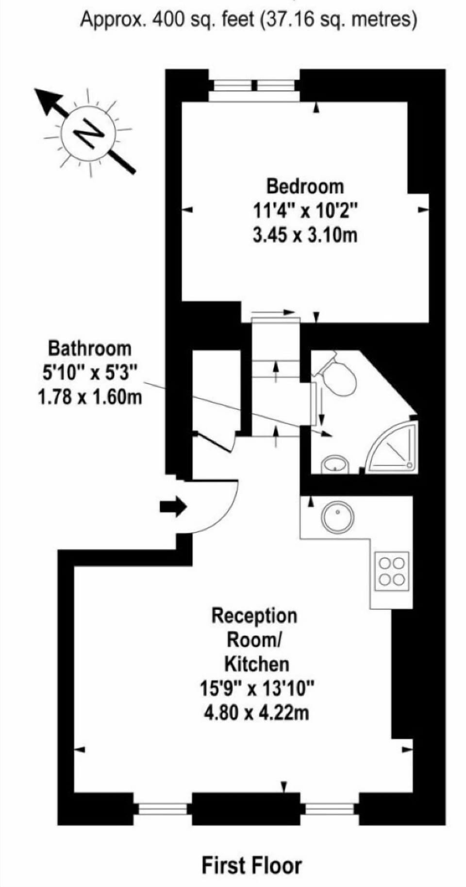 Floor plan of the flat-400 Sq feet