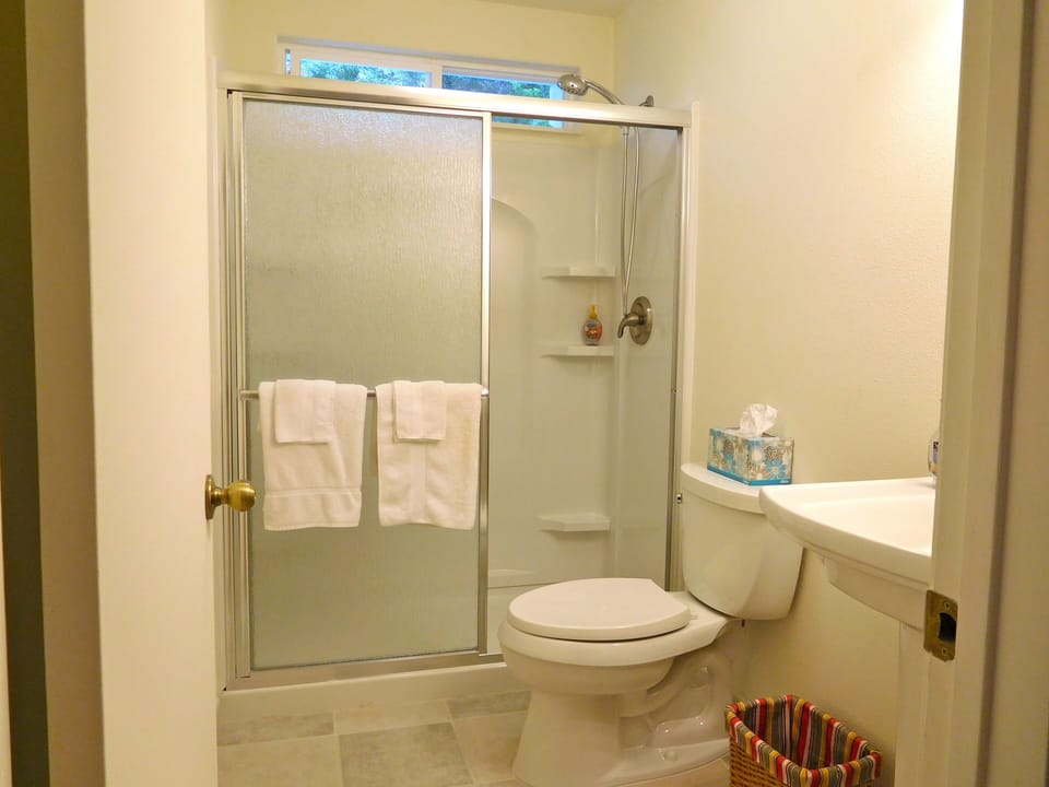 Brand new bathroom with extra large shower.