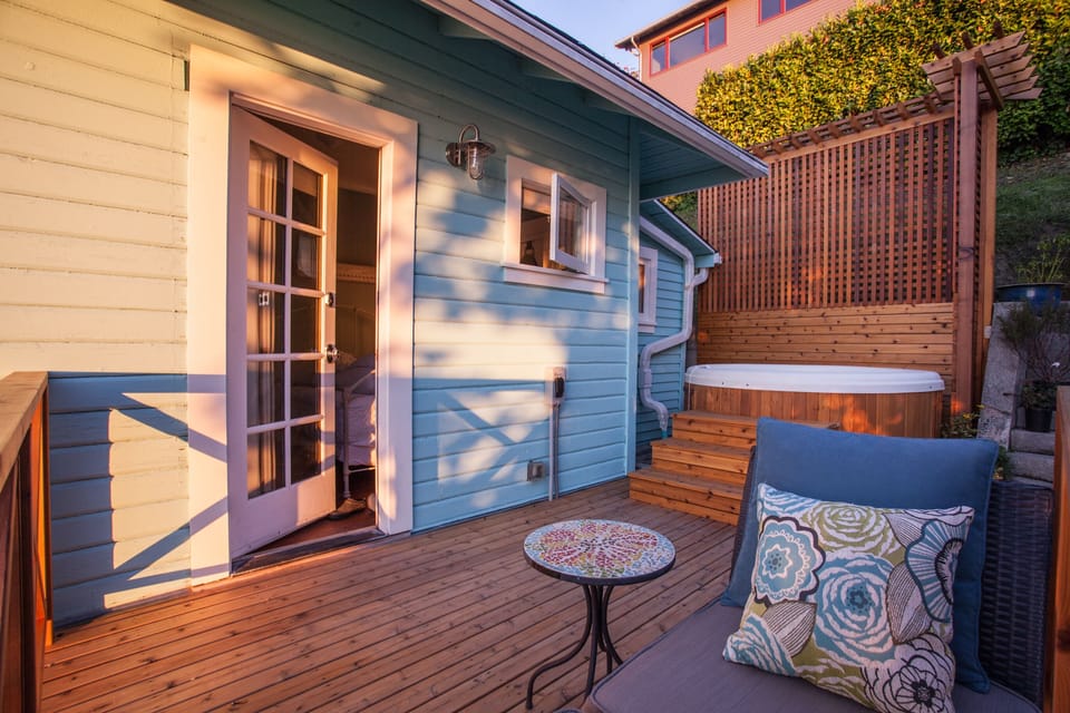 Dragonfly's patio.  Lounge or soak while taking in the view