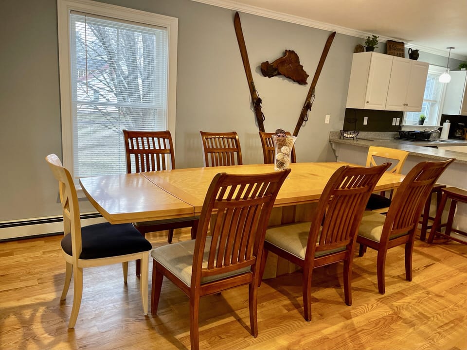 Open concept kitchen, dining, and family space 