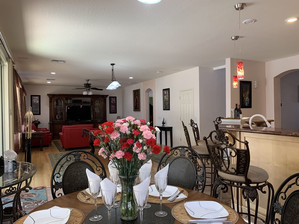 Breakfast nook table with seating for 6.