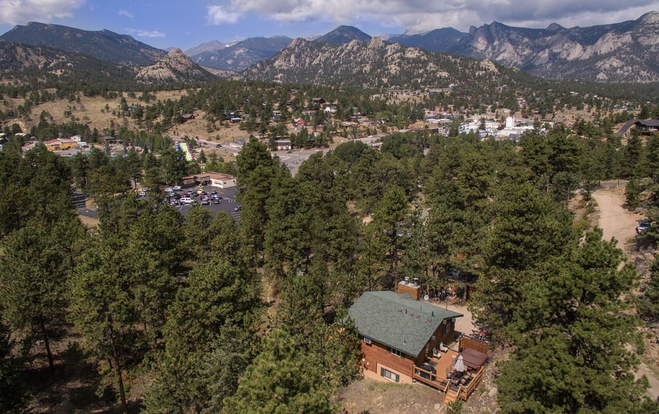 Aerial view of all the trees and privacy at the home, yet you are close to town