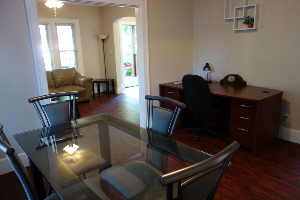 business work area and dinning table