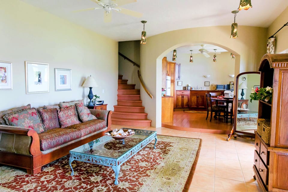 Villa living room and kitchen with bathroom upstairs