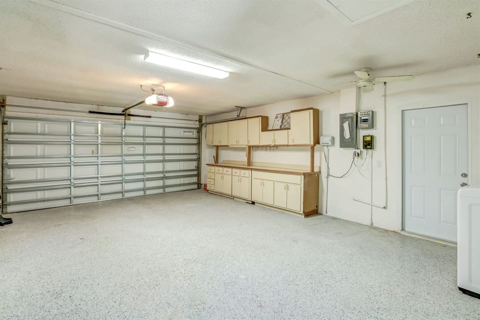 Vast garage easily parks two vehicles