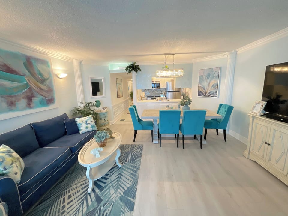 Spacious Living area with ocean front view, big tv 