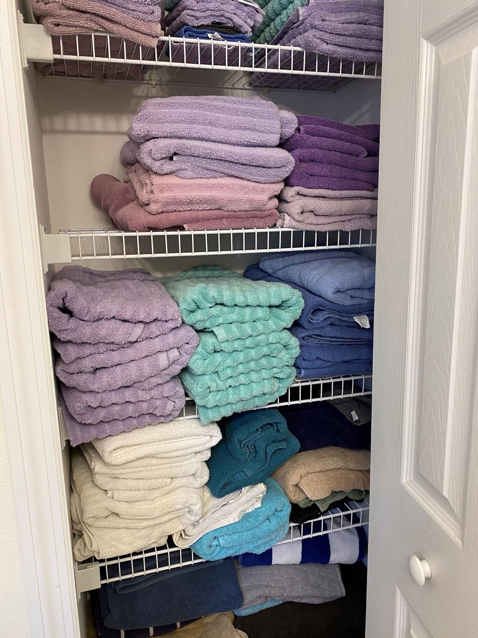Towels provided, - master bathroom cupboard.