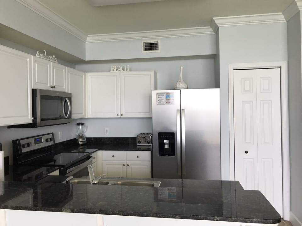 Spacious kitchen pantry and new stainless  side by side refrigerator w ice maker