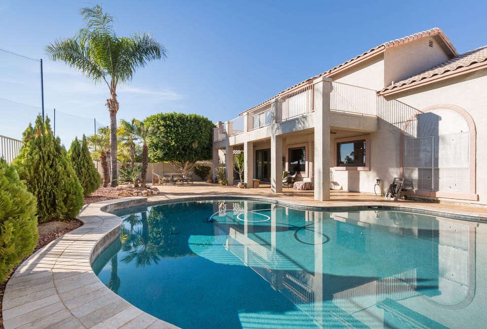 back patio with saltwater pool