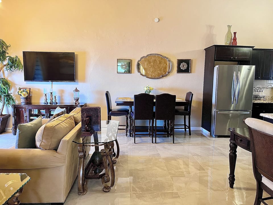 Another angle of the open concept living, dining, and study areas. 