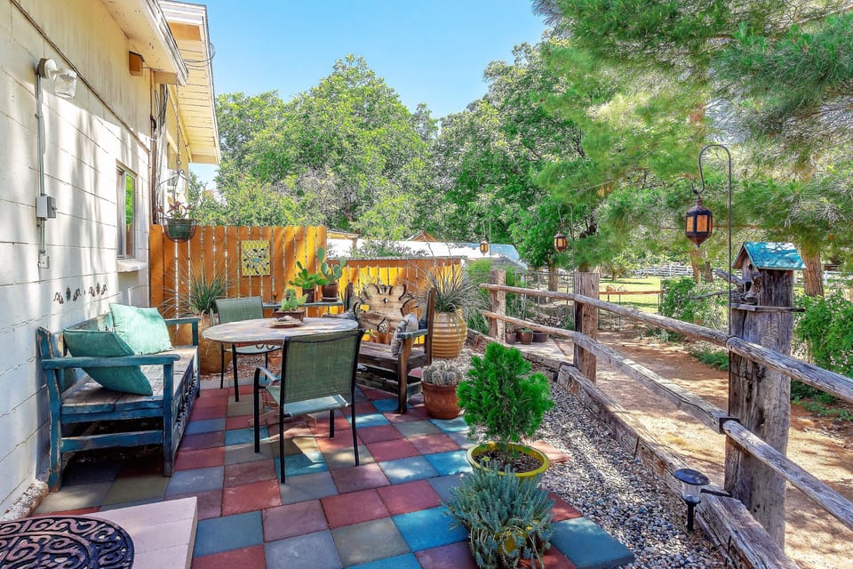 How about our funky back patio? Enjoy your morning coffee or evening wine here!