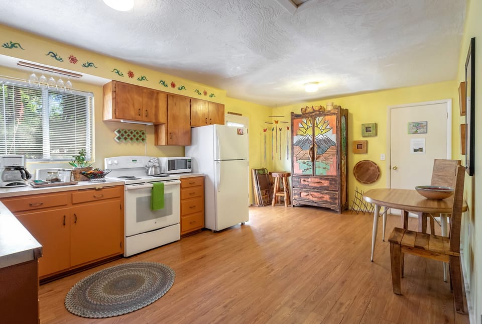 Our bright, sunny kitchen just like Grandmas! Complete with all the accessories.