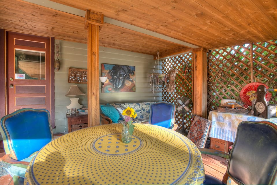 Lower Deck space available to you for meals and your relaxation by pond