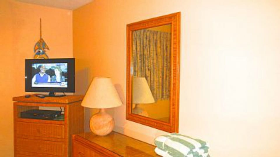 Bedroom view of vanity and television