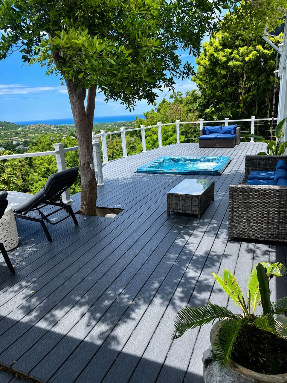 Expansive deck with several areas to relax and enjoy the view. 