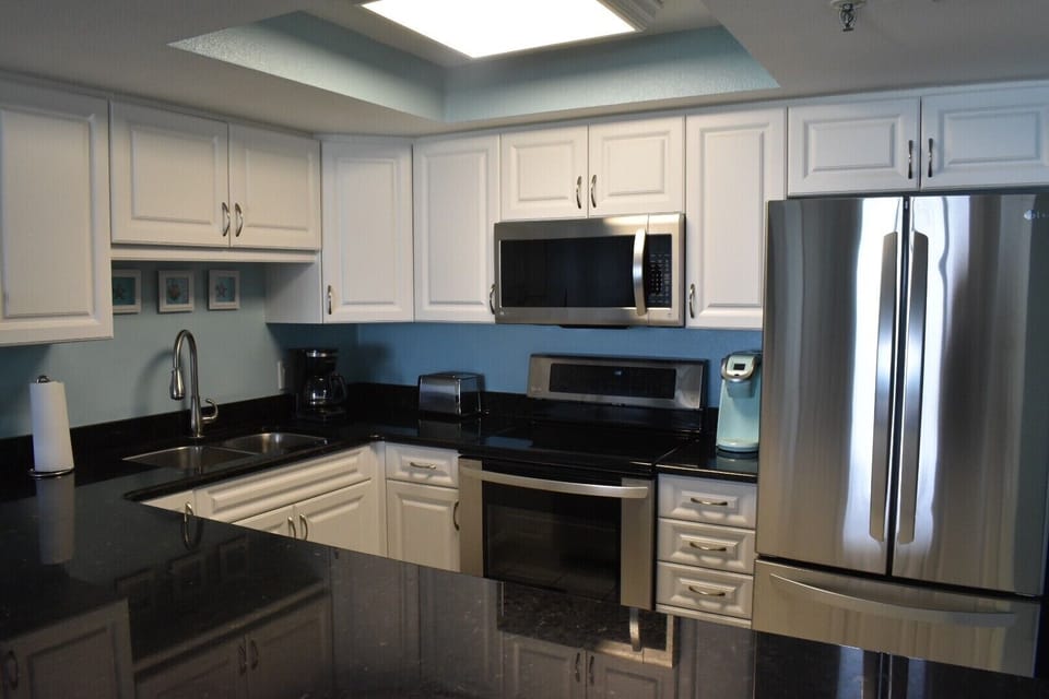 New stainless steel French door fridge, great for all your beach “snacks”! 