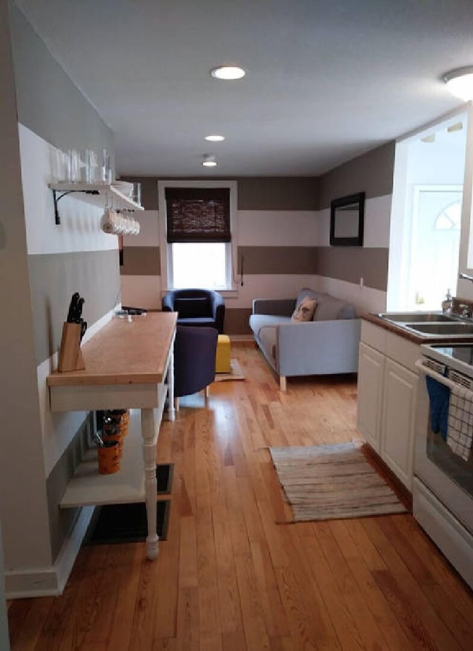 A view from the kitchen to living area