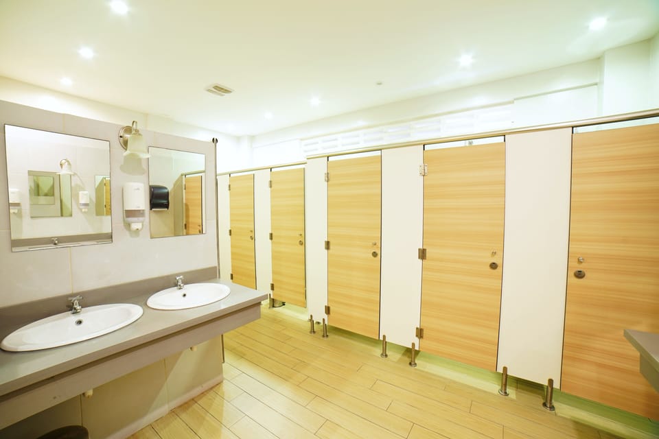 Shower, rainfall showerhead, hair dryer, towels
