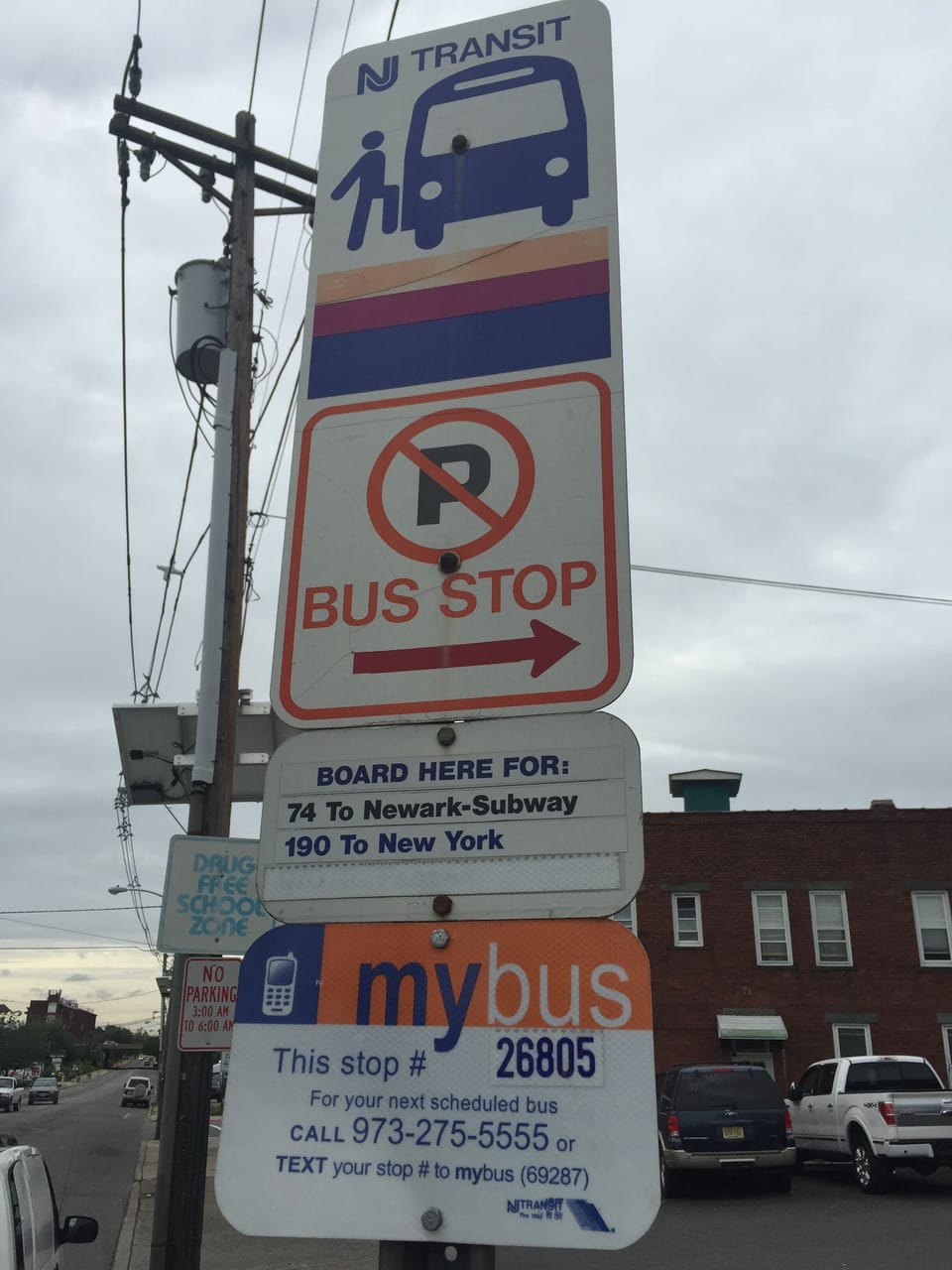 NJ Transit Bus # 190X New York City Express its a 10 minute walk from our home. Corner of Crooks ave and Main st. In front of US gas station.Fare is $5.50 one way for adults and $2.50 one way for kids under 11 years of age .
