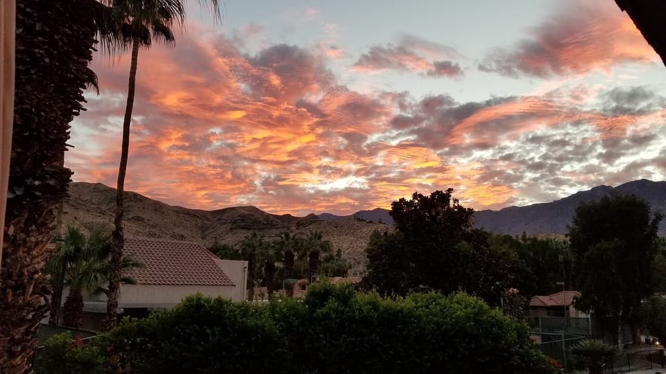 View from our balcony. Bob Hopes house up on the mountain.