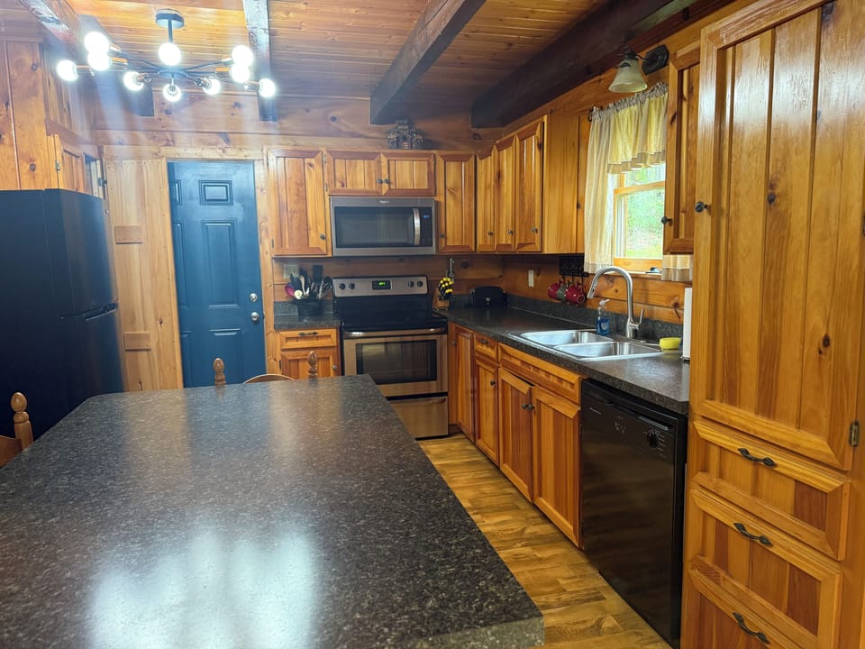 Large kitchen with bar seating