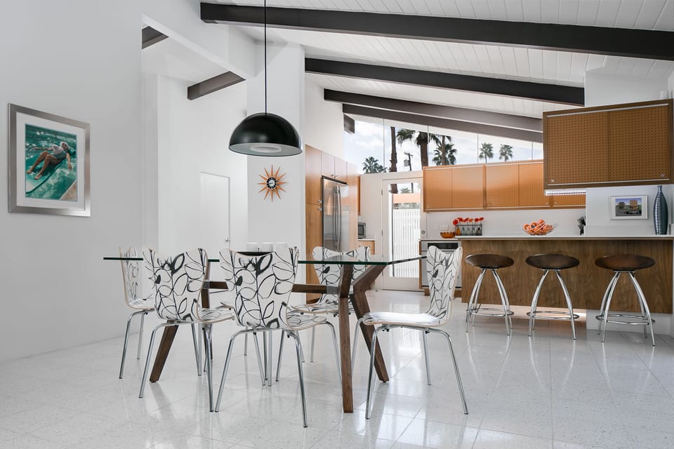 The 1957 floor plan continues to work beautifully - with indoor dinning for 6.