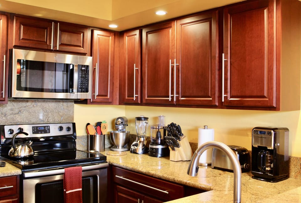 Gorgeous kitchen remodel with kitchen aid mixer and food processor