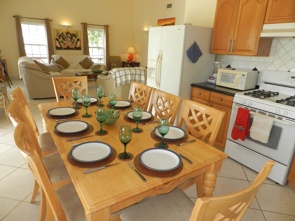 Fully Air-Conditioned Kitchen and Dining Area for 8 with Ceiling Fan