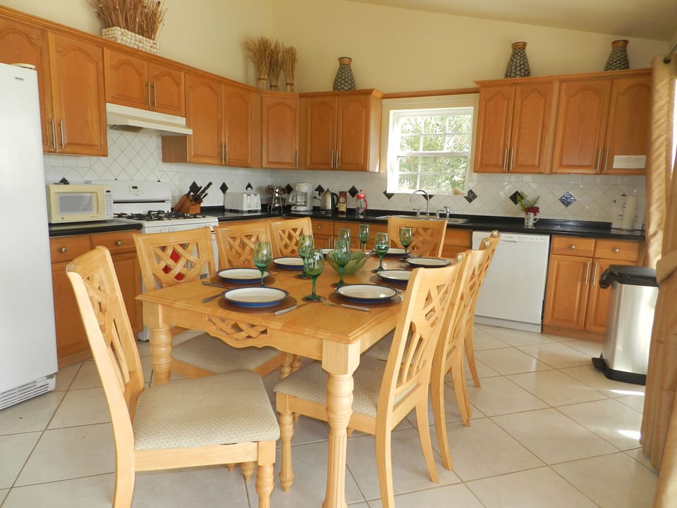 Fully Air-Conditioned Kitchen and Dining Area for 8 with Ceiling Fan