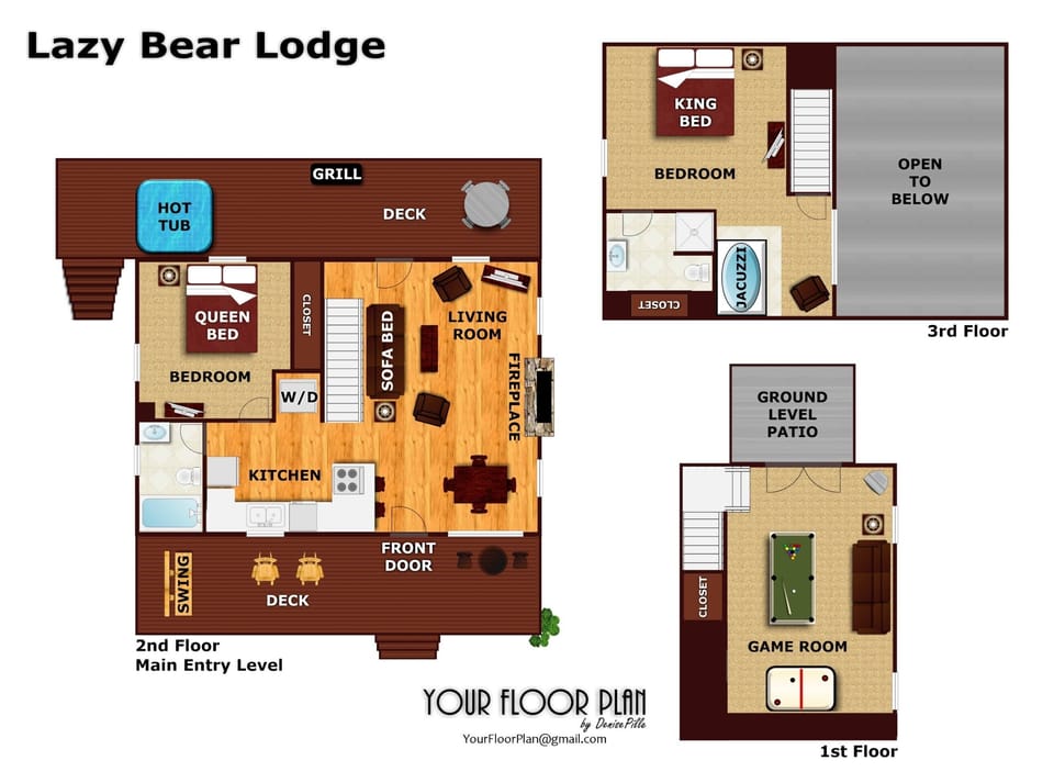 A floor plan indicating the layout of the cabin