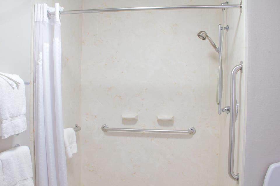 Designer toiletries, hair dryer, towels