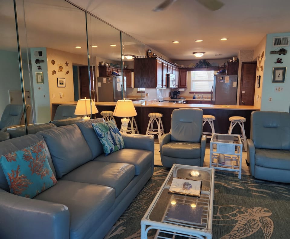 Living room and bar area