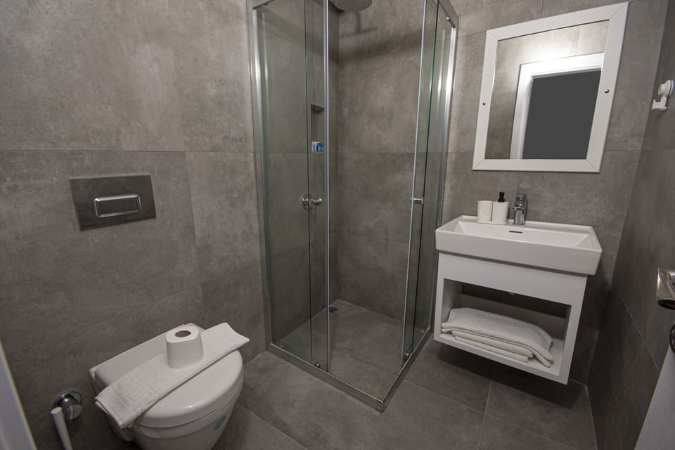 Shower, free toiletries, hair dryer, slippers