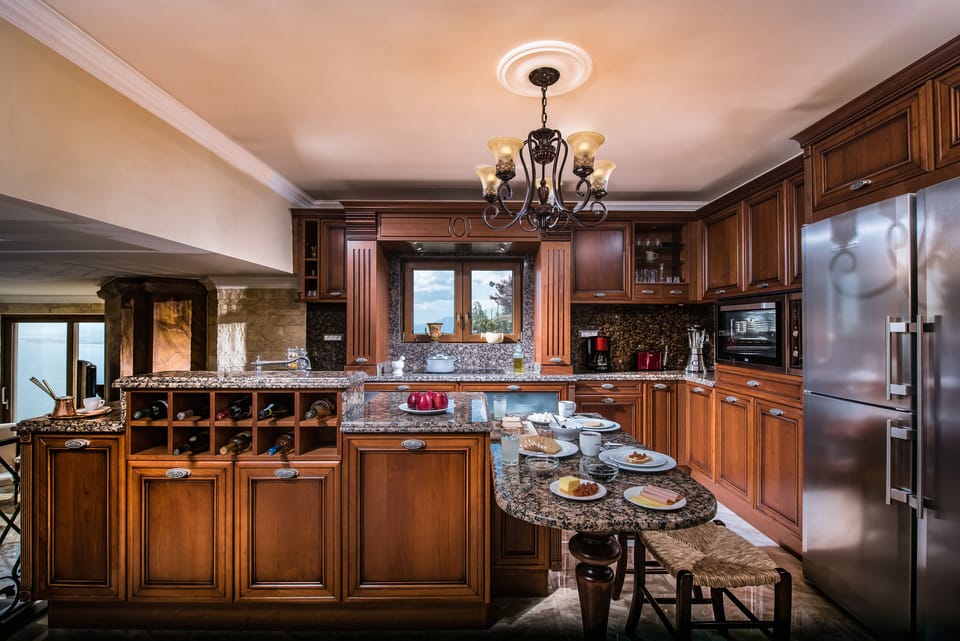Family Villa, Sea View | Private kitchen | Fridge, microwave, oven, stovetop