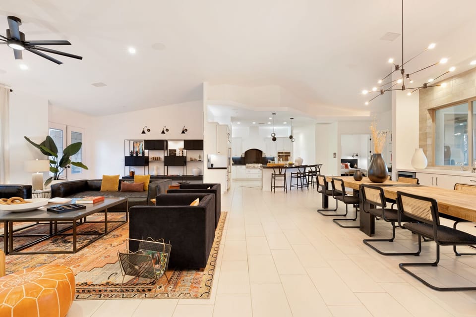 Dining table with seating for 8 plus additional seating at the kitchen island