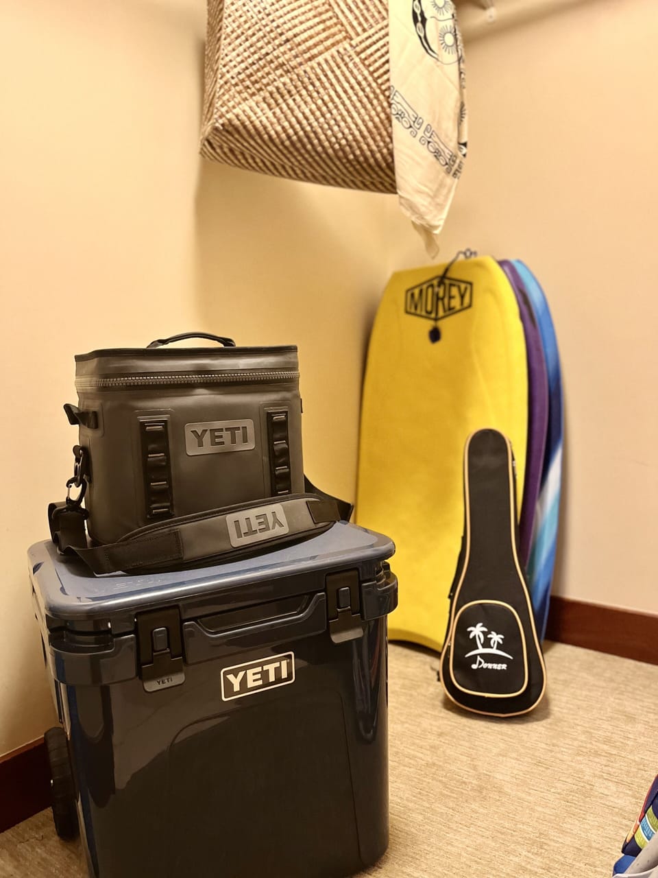 Beach supplies: Yeti Coolers, swim aids, beach chairs, towels, etc
