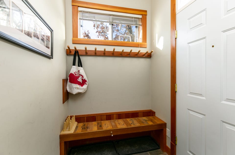 Ground level entry has lots of storage for skis and bikes