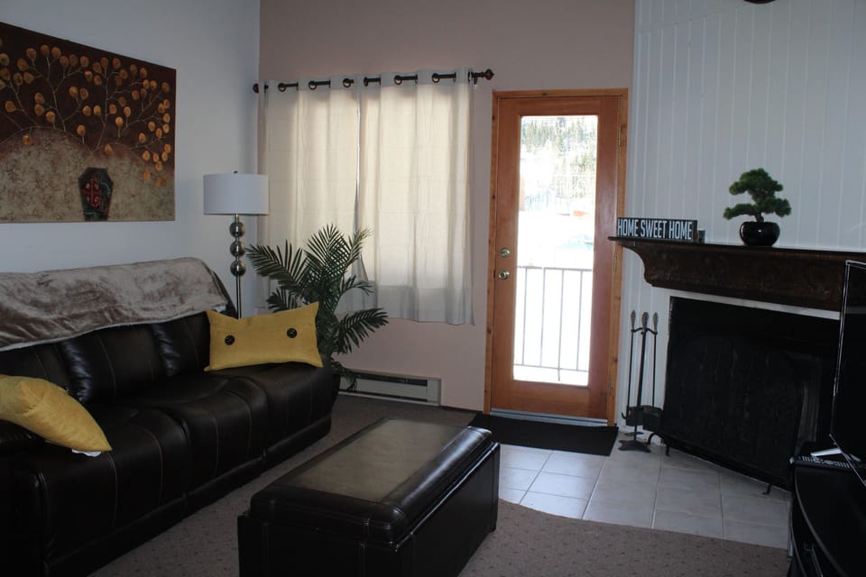 Fireplace and couch