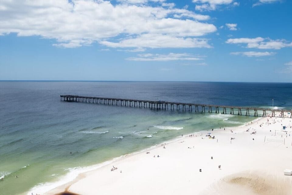 View of Pier ( Russell-Fields Pier ) and public beach next door
