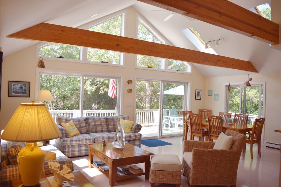 Beach House, Great Room Features Open Living & Dining Areas With Walls Of Glass